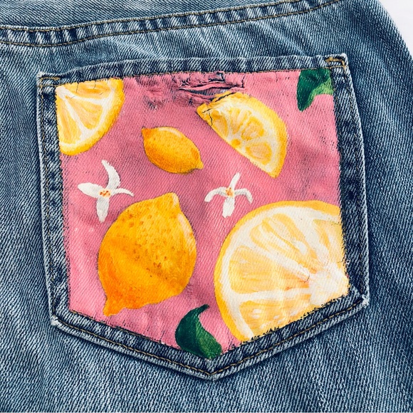 Mossimo, Boyfriend Crop Jeans, Hand-painted Back Pockets, Size 2 - Picture 9 of 14